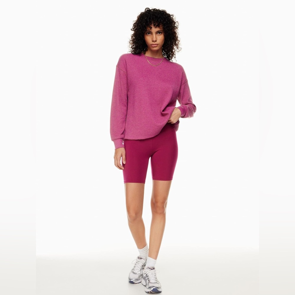 TNA Aritzia Alamo Waffle Weave Long Sleeve Shirt Color Bold Fuchsia Size Medium